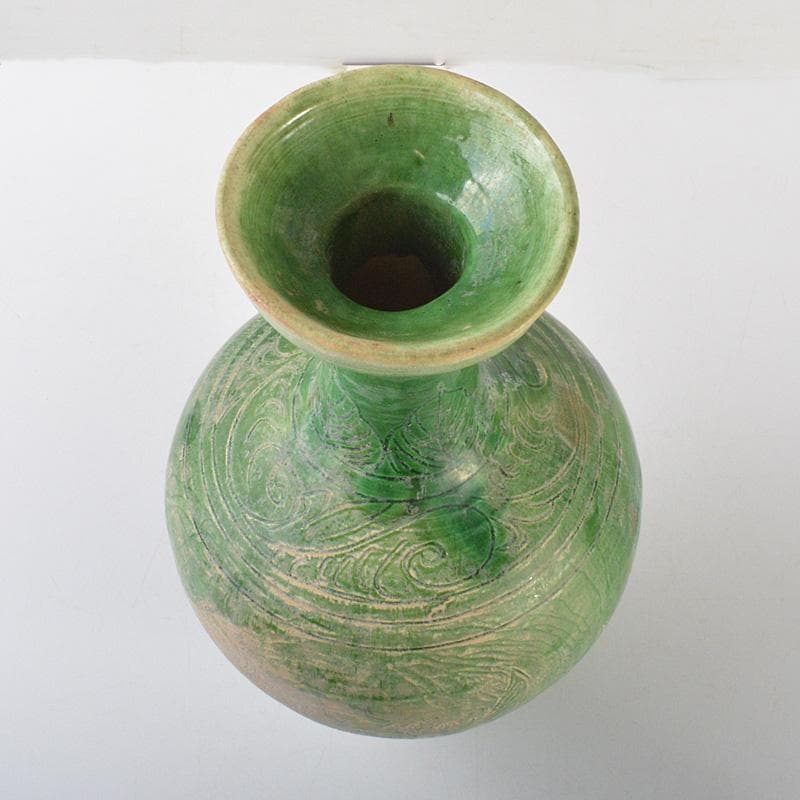 中国　漢緑釉　魚藻文　碗口瓶　花瓶　V　6554C