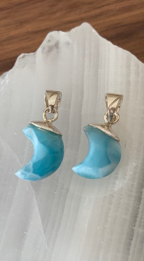 天然石⭐︎ラリマー⭐︎月⭐︎ムーン⭐︎二個セット⭐︎ペンダント⭐︎ドミニカ産⭐︎シルバー925