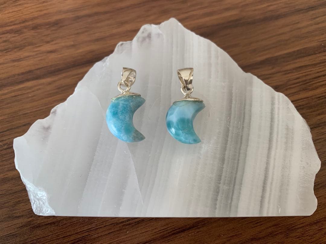 天然石⭐︎ラリマー⭐︎月⭐︎ムーン⭐︎二個セット⭐︎ペンダント⭐︎ドミニカ産⭐︎シルバー925