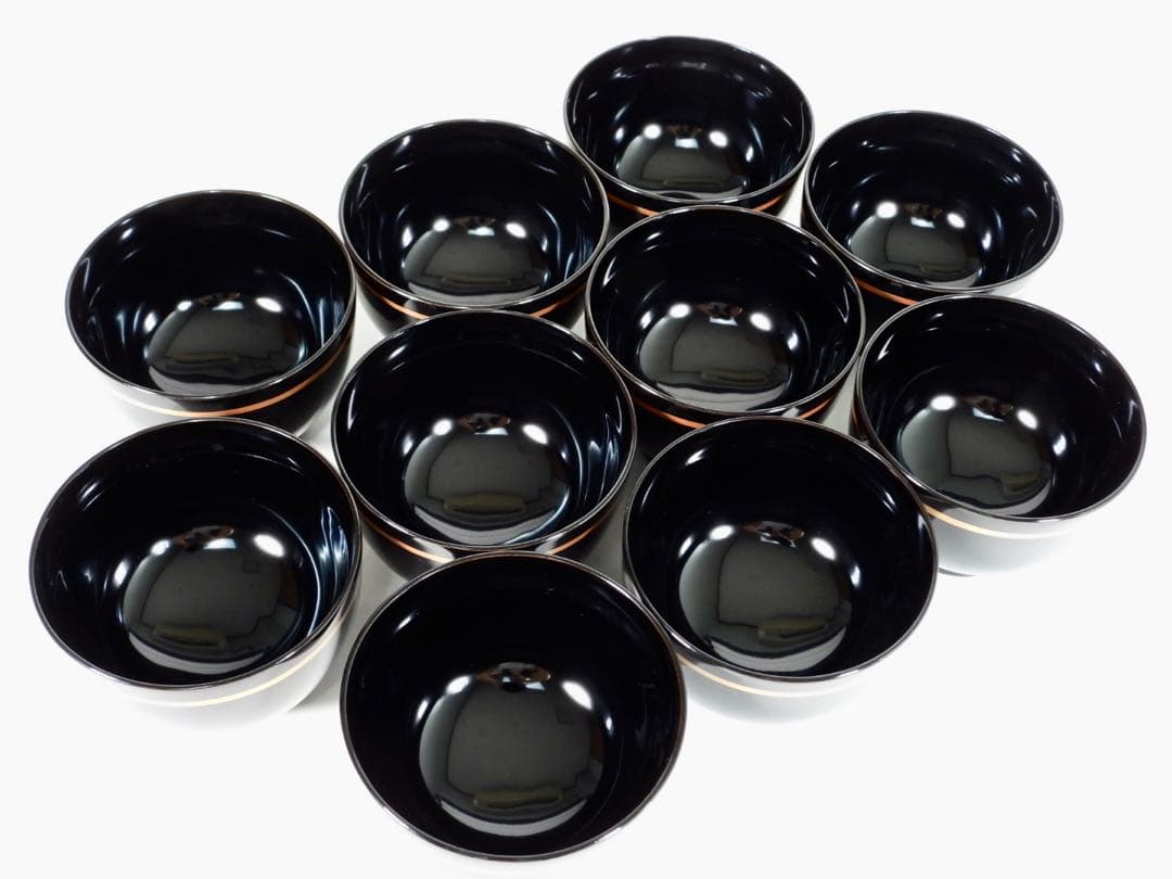 【美品】輪島塗 木製漆器 沈金 蓋椀 吸物椀 汁椀 10客