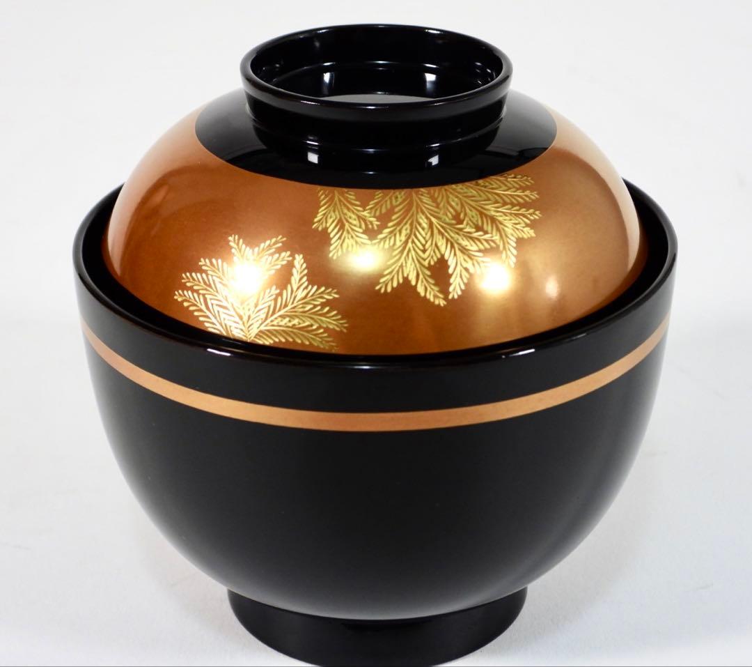 【美品】輪島塗 木製漆器 沈金 蓋椀 吸物椀 汁椀 10客