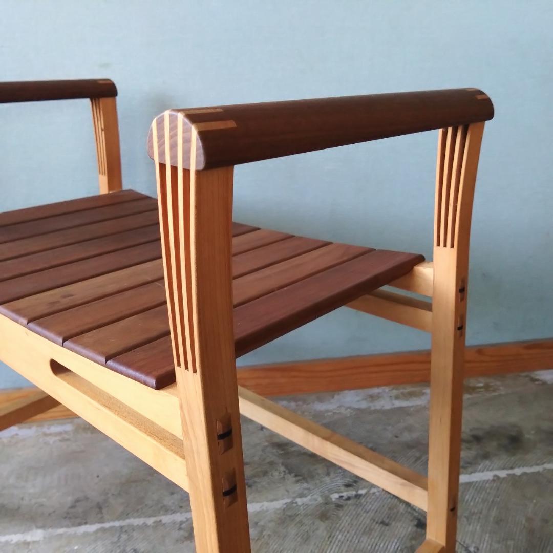 木製 アーム付き スツール　組み木