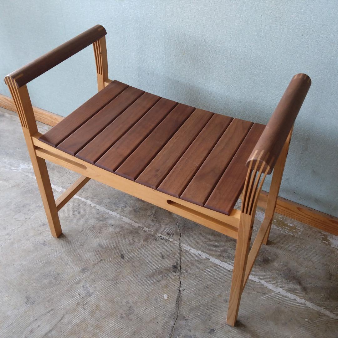 木製 アーム付き スツール　組み木