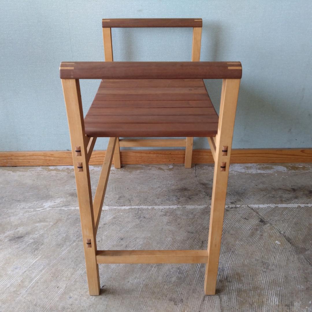 木製 アーム付き スツール　組み木