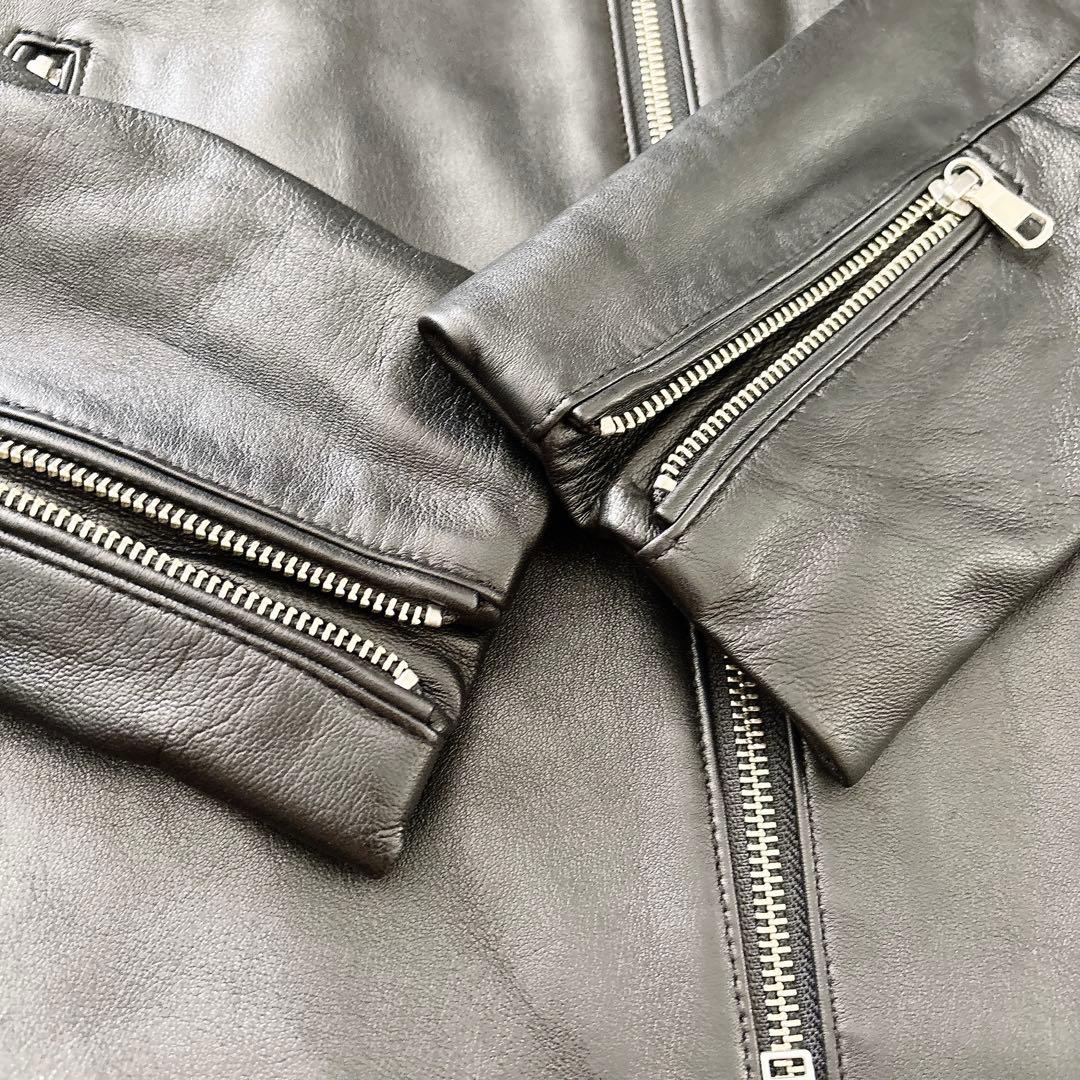 未使用 ナノユニバース ラムレザー シングルライダースジャケット M ブラック