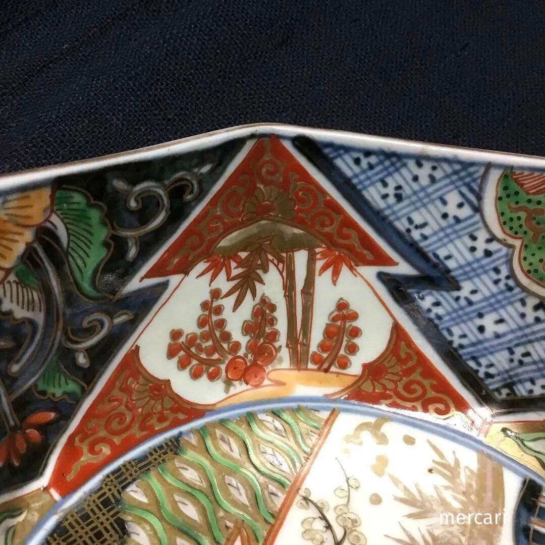 伊万里焼 色絵 草花紋様 八角 六寸深鉢 /骨董/時代物