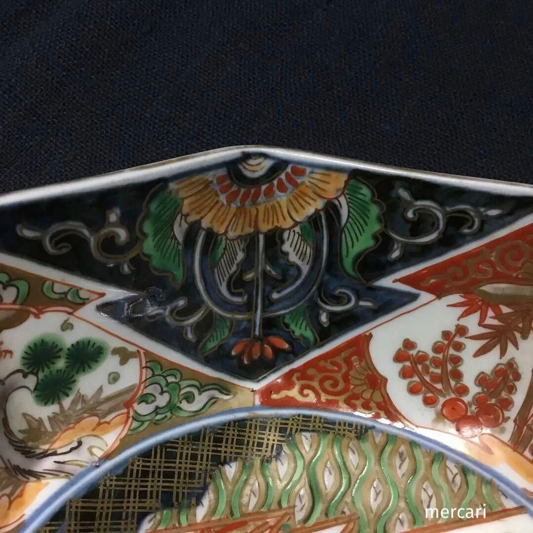 伊万里焼 色絵 草花紋様 八角 六寸深鉢 /骨董/時代物