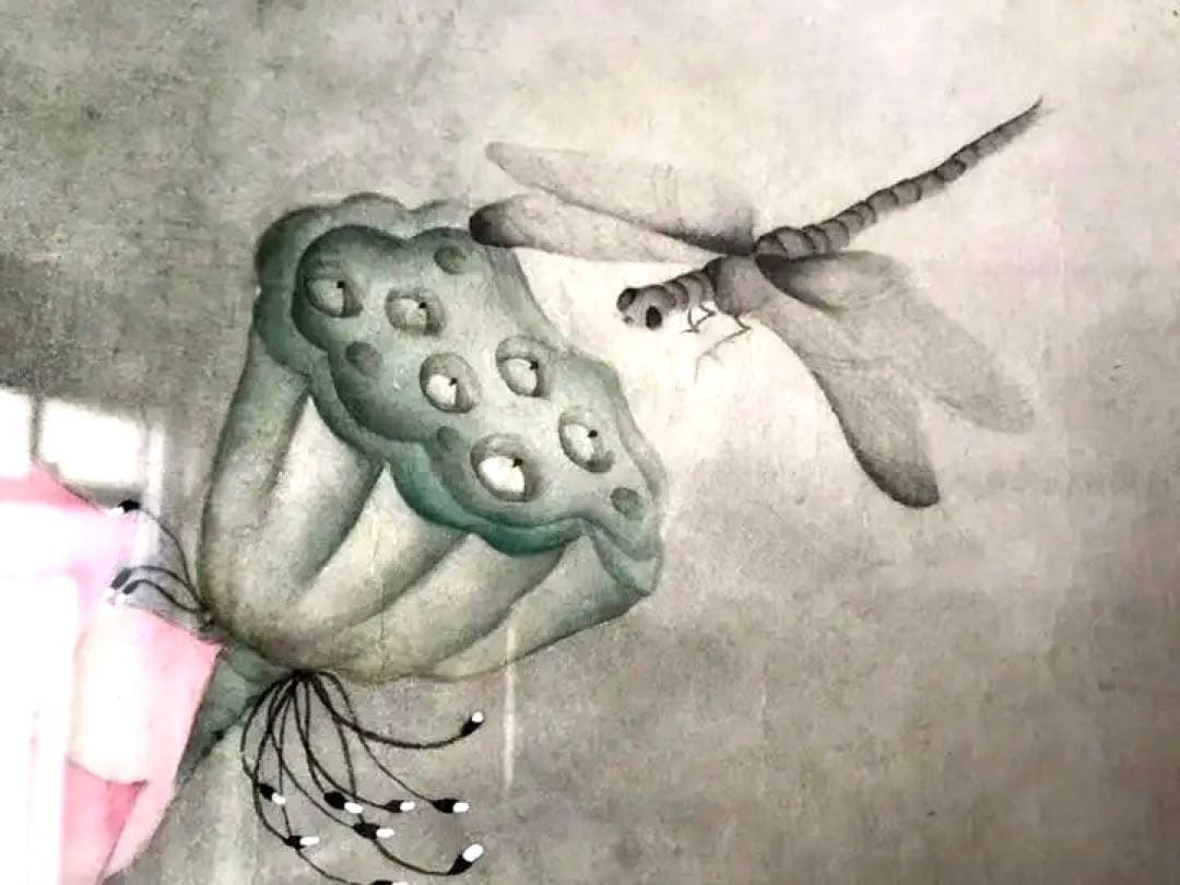 送料無料　手描き 原画 【荷花】落款　サイン有り