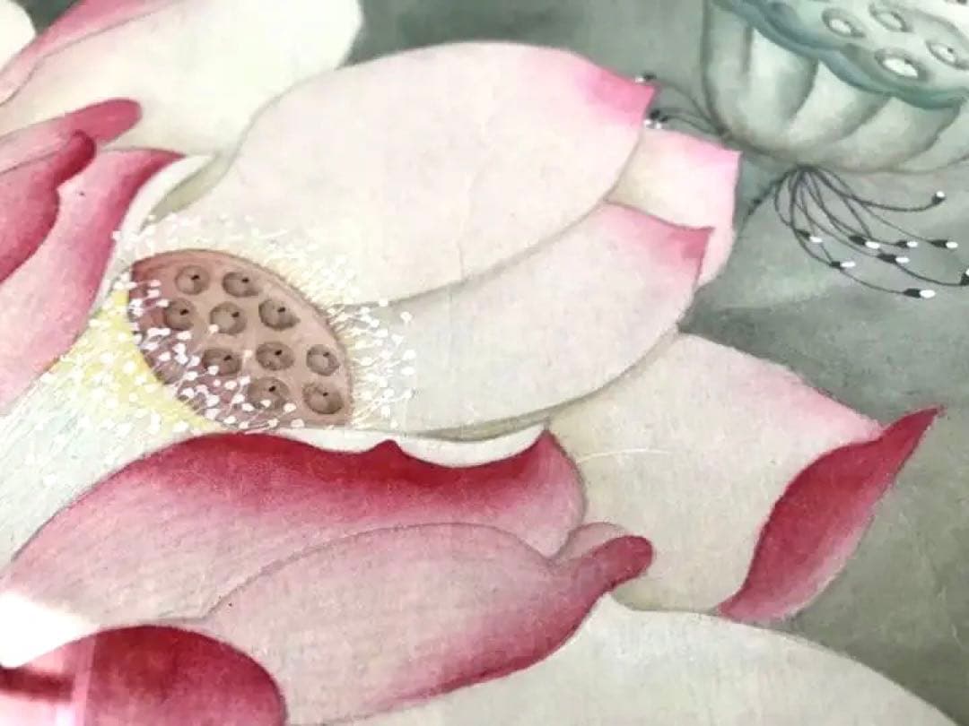 送料無料　手描き 原画 【荷花】落款　サイン有り