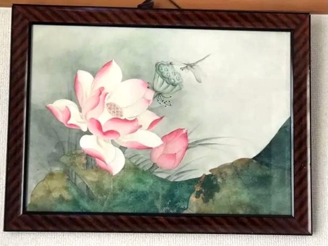 送料無料　手描き 原画 【荷花】落款　サイン有り