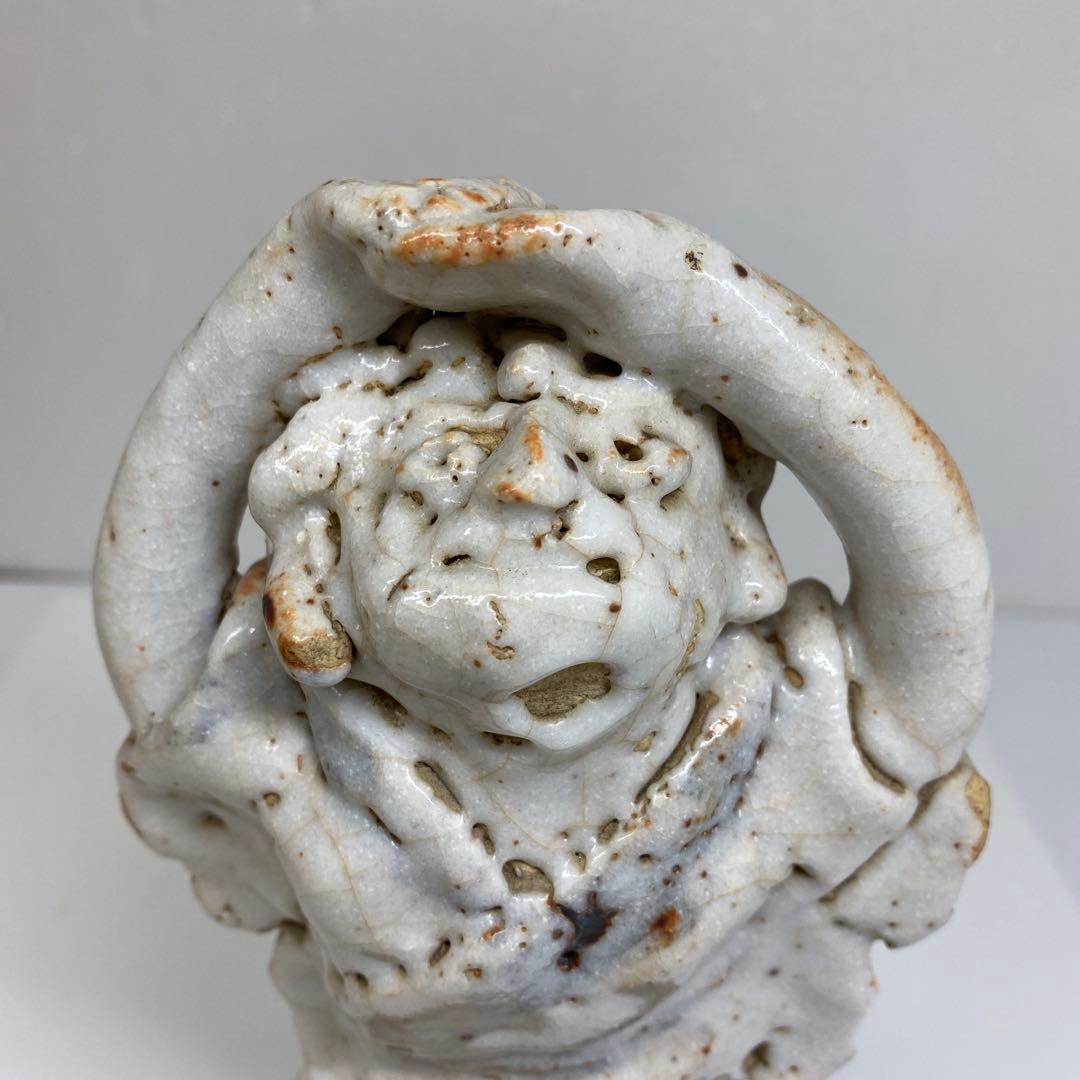 清水公照　志野焼　泥仏　共箱　タウチ　東さ7-0609②