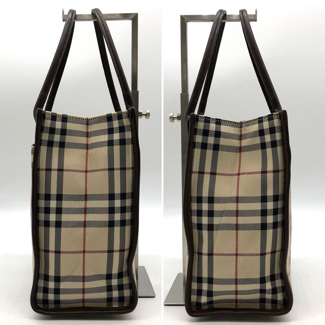 ✨美品✨バーバリー ハンドバッグ ノバチェック ロゴプレート キャンバス レザー
