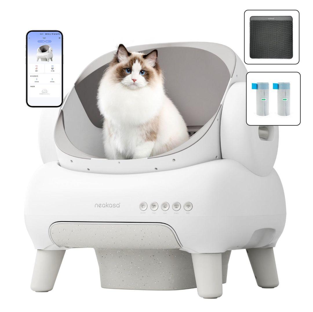 【M1 PLUS】 Neakasa 全自動猫トイレ ホワイト 猫砂取りマット付き