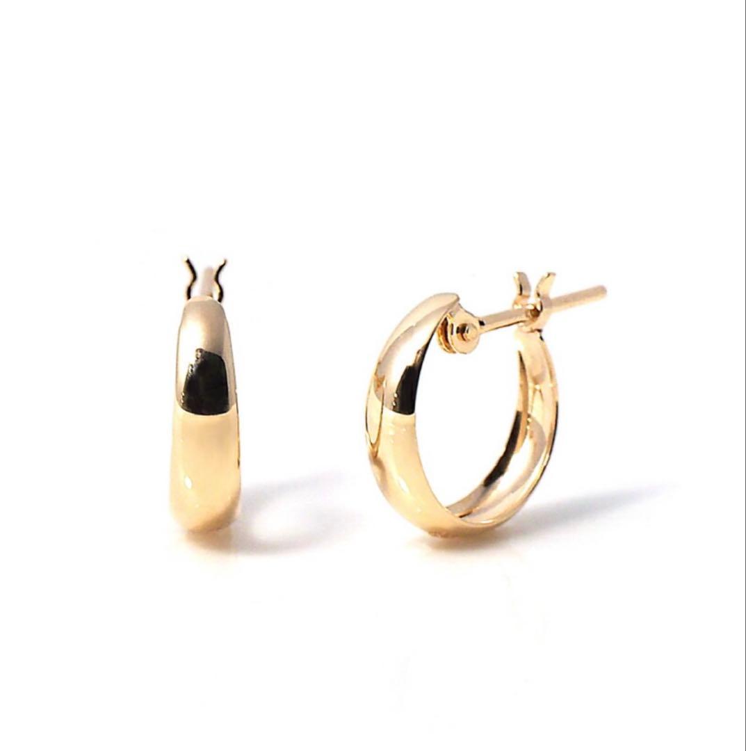 18金　3×10㎜　ミニフープピアス イエローゴールド K18