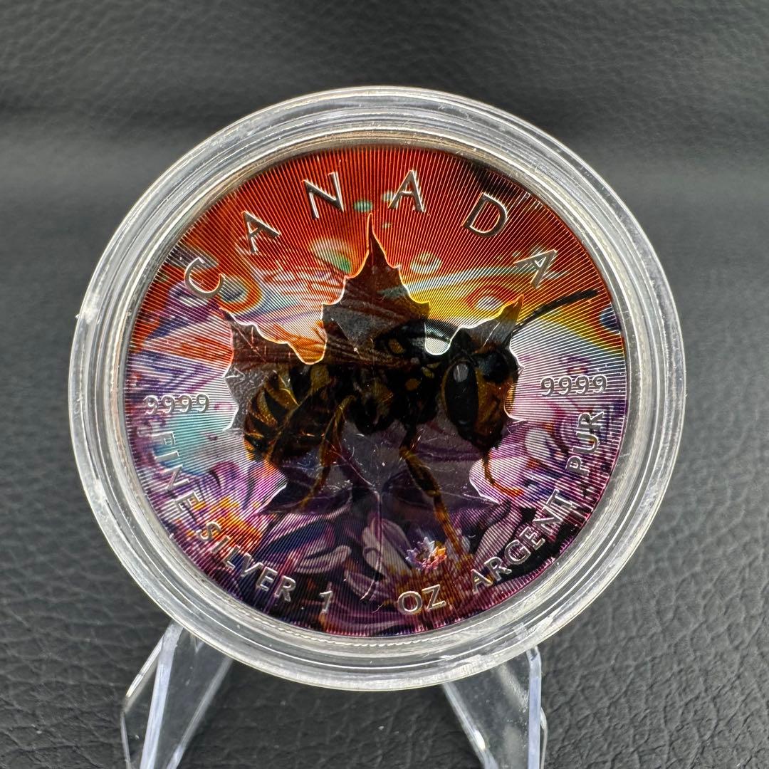 世界100枚限定！ メイプルリーフ 銀貨 カラー ミツバチ 動物と植物の自然融和