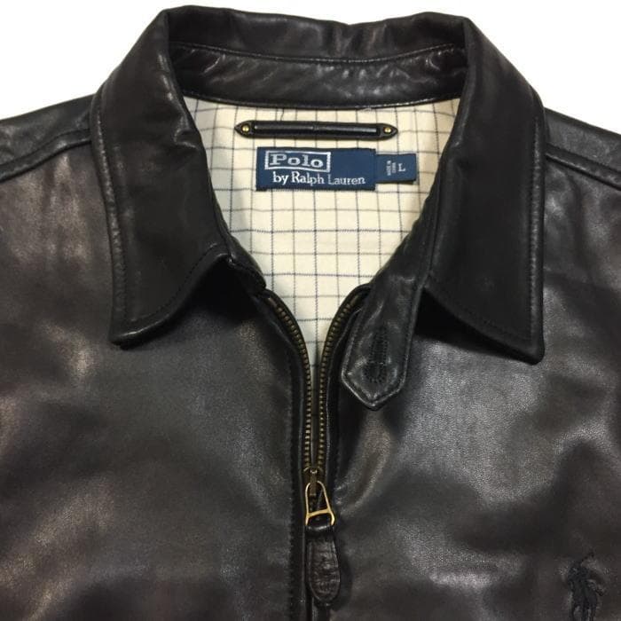 極上 国内正規 Ｌ ポロ ラルフローレン 黒 ラムレザージャケット シープレザー
