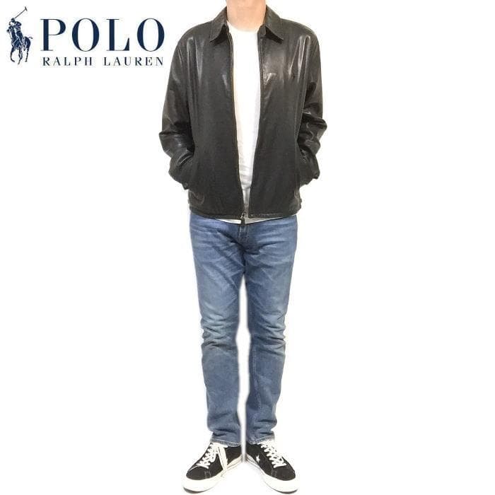 極上 国内正規 Ｌ ポロ ラルフローレン 黒 ラムレザージャケット シープレザー