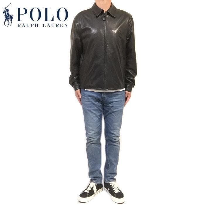 極上 国内正規 Ｌ ポロ ラルフローレン 黒 ラムレザージャケット シープレザー