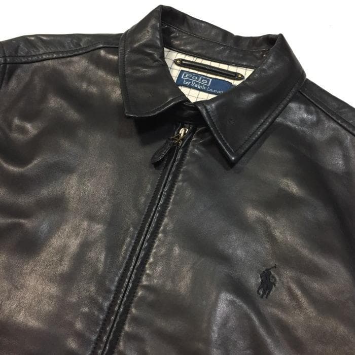 極上 国内正規 Ｌ ポロ ラルフローレン 黒 ラムレザージャケット シープレザー