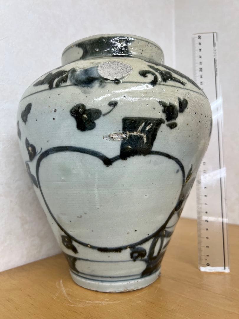 朝鮮李朝高麗青花りんご紋壷　古美術　唐物コレクション韓国骨董アンティーク江戸青磁