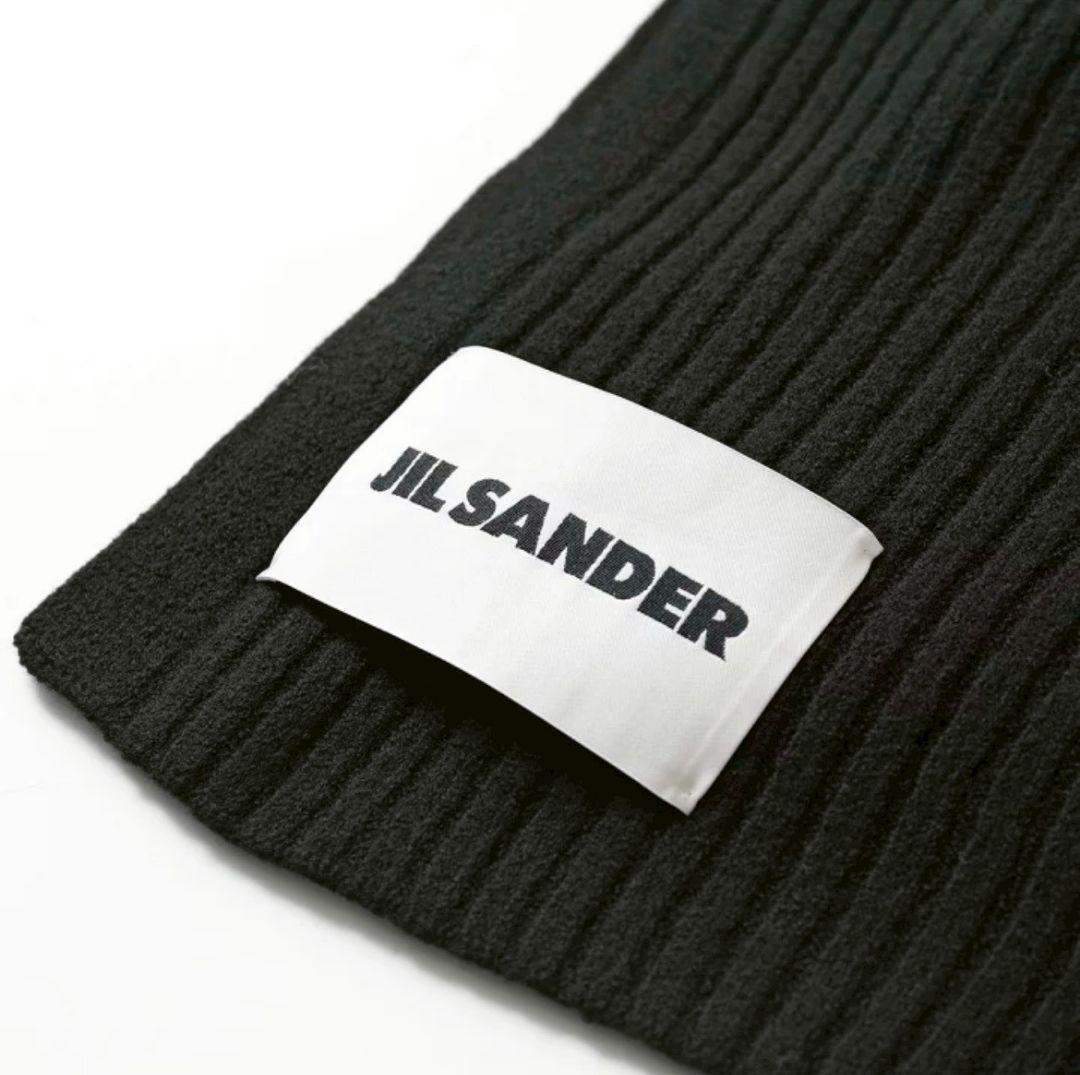 JIL SANDER ブラック リブ編みマフラー
