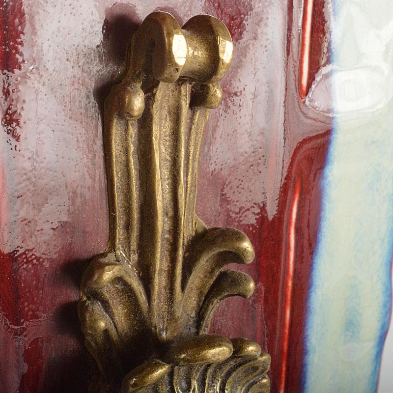 中国　大清乾隆年製款　西洋古銅装飾　辰砂　釉裏紅四方瓶　F　R7049F