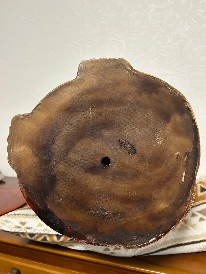 九谷焼　布袋様　置物　縁起物　特大型　木製丸型台座付き