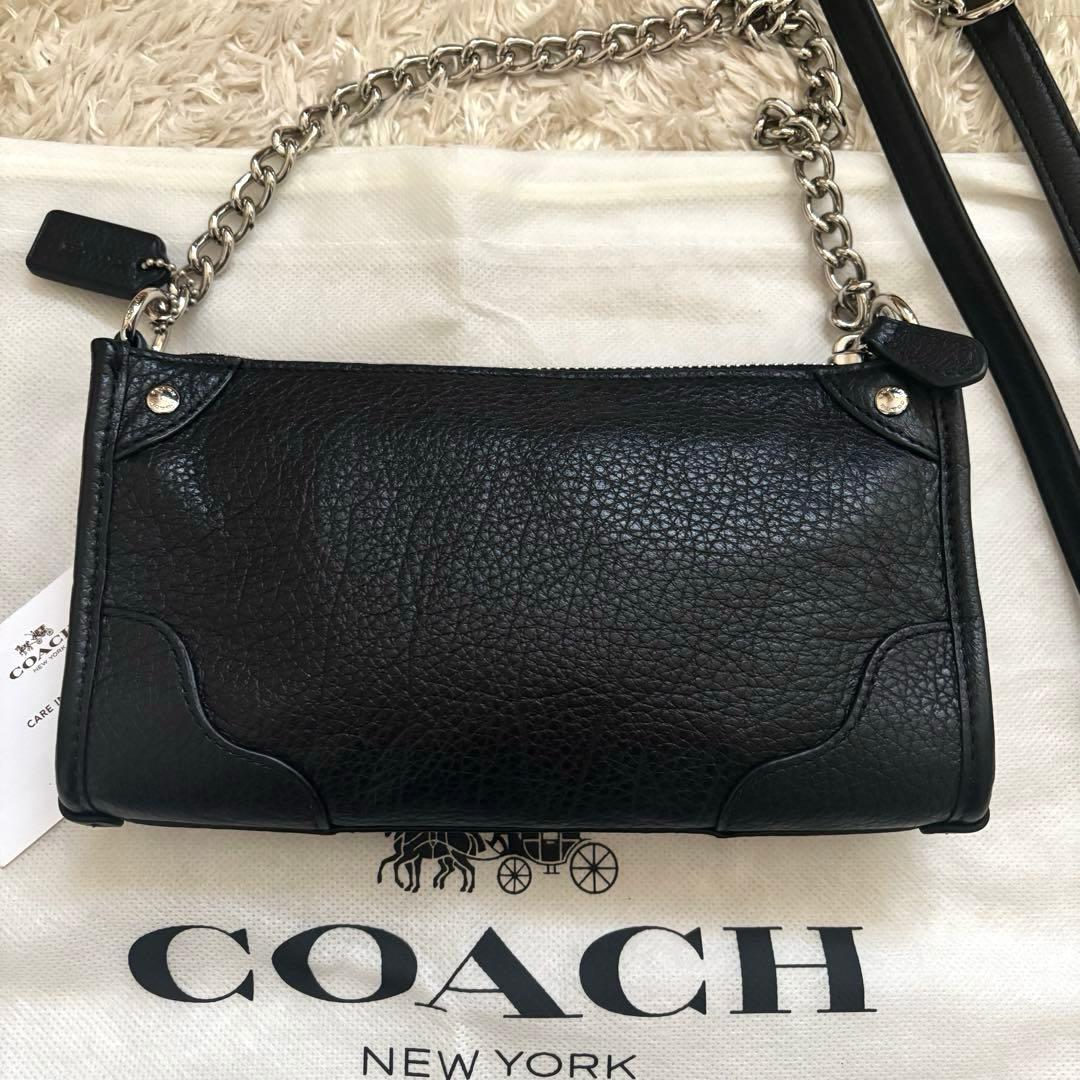 美品✨ コーチ ショルダーバッグ チェーン レザー ブラック ミニ クラッチ