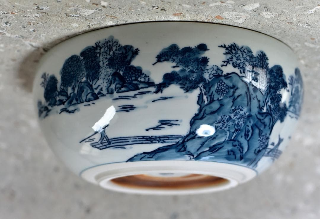 貴山造　染付山水紋平水指　【極上品】　お茶道具/共箱