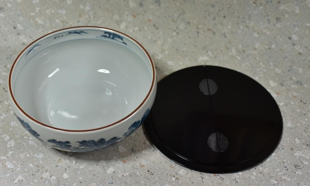 貴山造　染付山水紋平水指　【極上品】　お茶道具/共箱