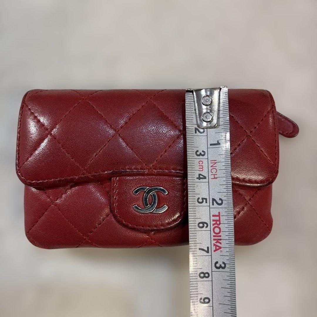 シャネル ココマーク マトラッセ ラムスキン コンパクトウォレット 財布 レッド