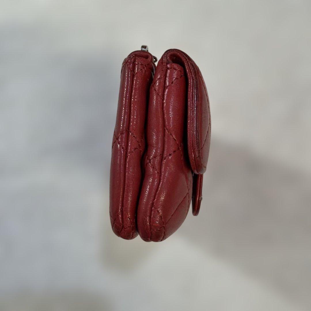 シャネル ココマーク マトラッセ ラムスキン コンパクトウォレット 財布 レッド