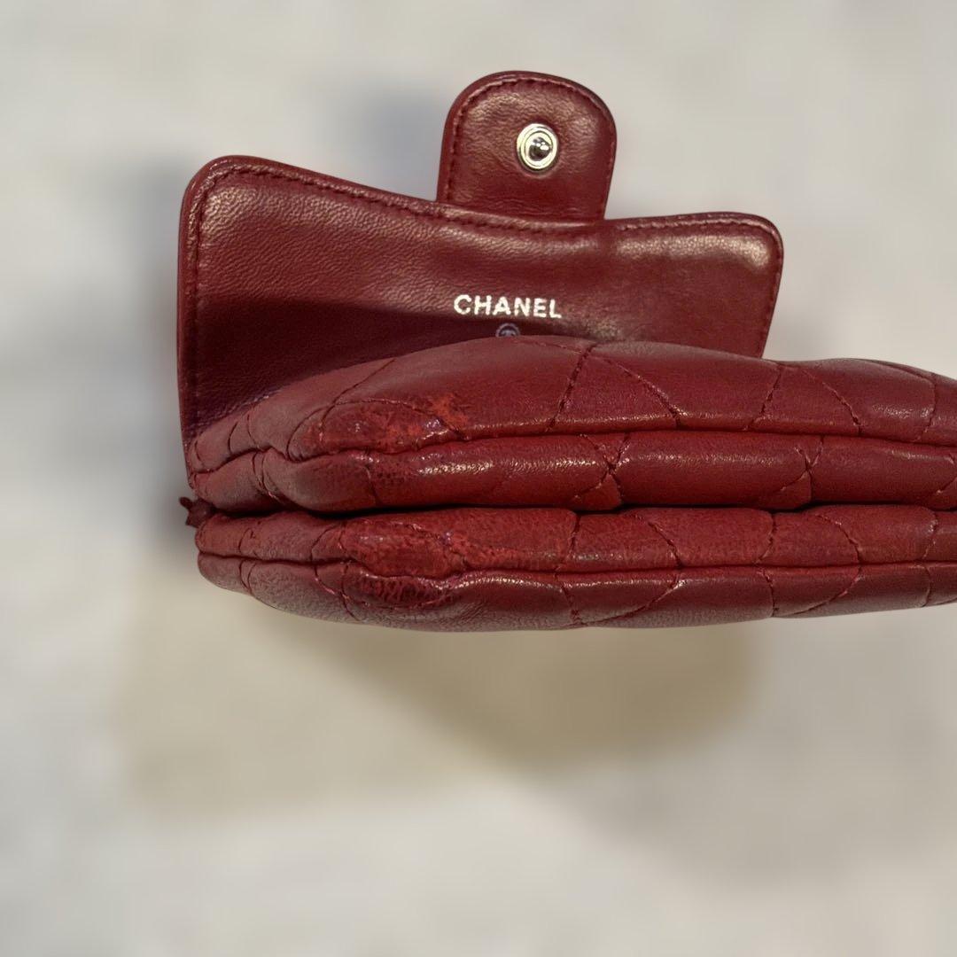 シャネル ココマーク マトラッセ ラムスキン コンパクトウォレット 財布 レッド