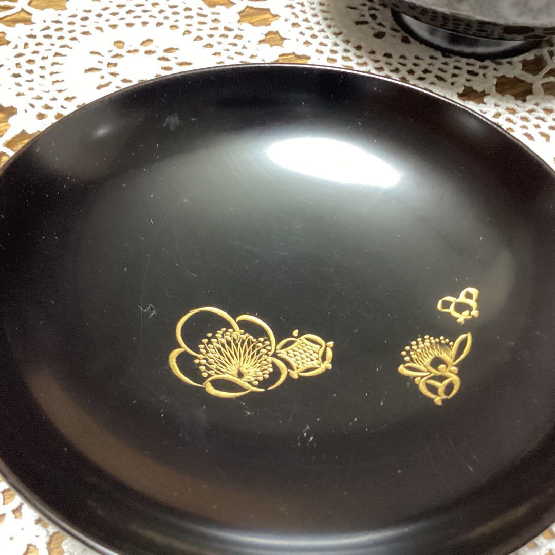 k2f10 黒塗吸物椀 10客　金色花模様　四君子