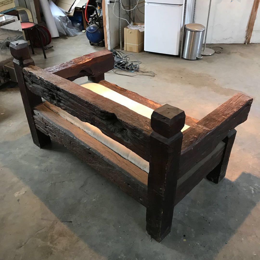 o*様 珍品 線路の枕木で作られた2人掛けソファー 重量木 天然木 アンティーク