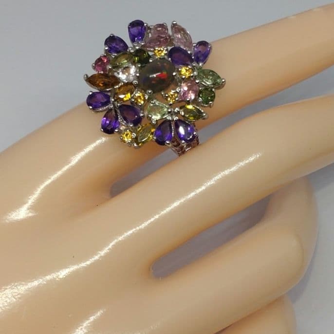 エ*君様 天然ブラックオパール アメジスト サファイア トルマリン リング s9