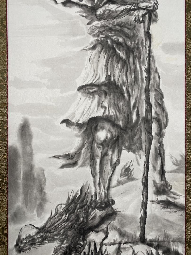 絵師白道【真作】『龍神』現代水墨画家 岐阜県生まれ 共箱 掛軸24111720