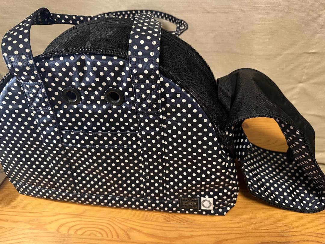 PORTER 犬猫用ドット柄 キャリーバッグ ネイビー