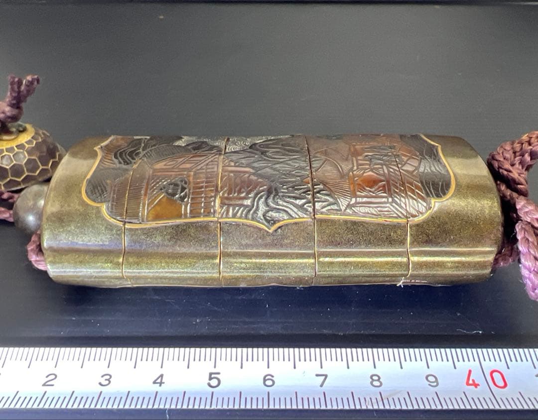 江戸時代　本鼈甲螺鈿象嵌五段印籠　61g 東Y7-1016☆2Fトルニ