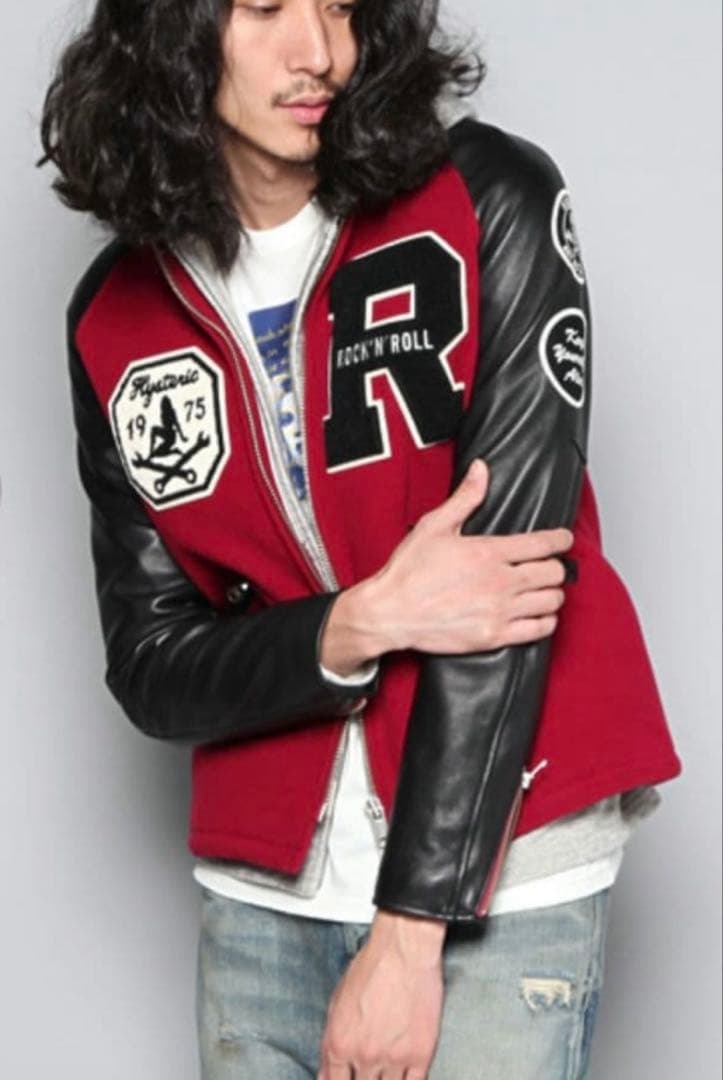 極美品✨ヒステリックグラマー羊革ラム袖レザーROCK 'n ROLL刺繍ワッペン