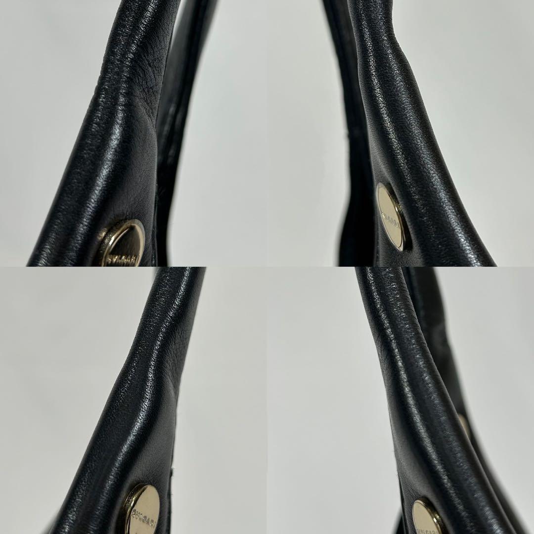 【極美品/保存袋付】ブルガリ チャンドラ ハンドバッグ レザー サークルロゴ 黒