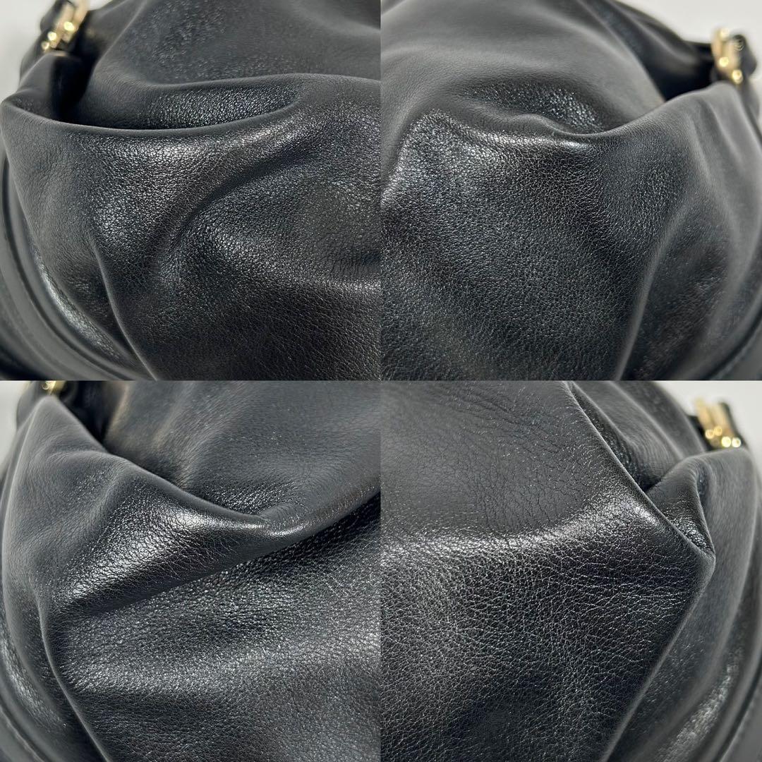 【極美品/保存袋付】ブルガリ チャンドラ ハンドバッグ レザー サークルロゴ 黒