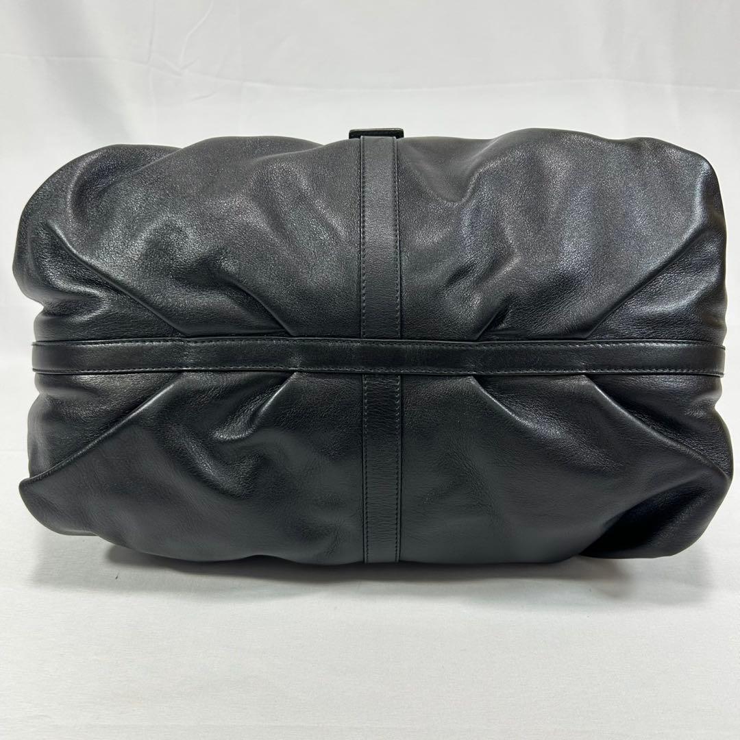 【極美品/保存袋付】ブルガリ チャンドラ ハンドバッグ レザー サークルロゴ 黒