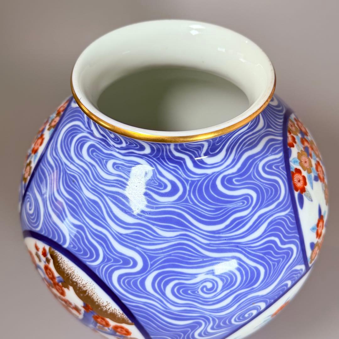 オールド香蘭社　香蘭社謹製　色絵丸文様花瓶　高さ27.3㎝　金彩　桜　梅　牡丹