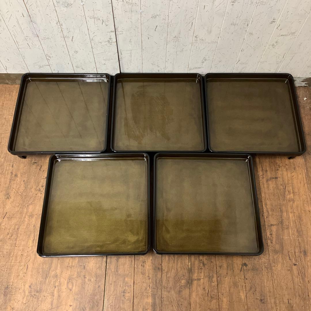 D-4 昭和レトロ 会議膳 膳 御膳5客セット セット売り 四角形 正方形 漆器