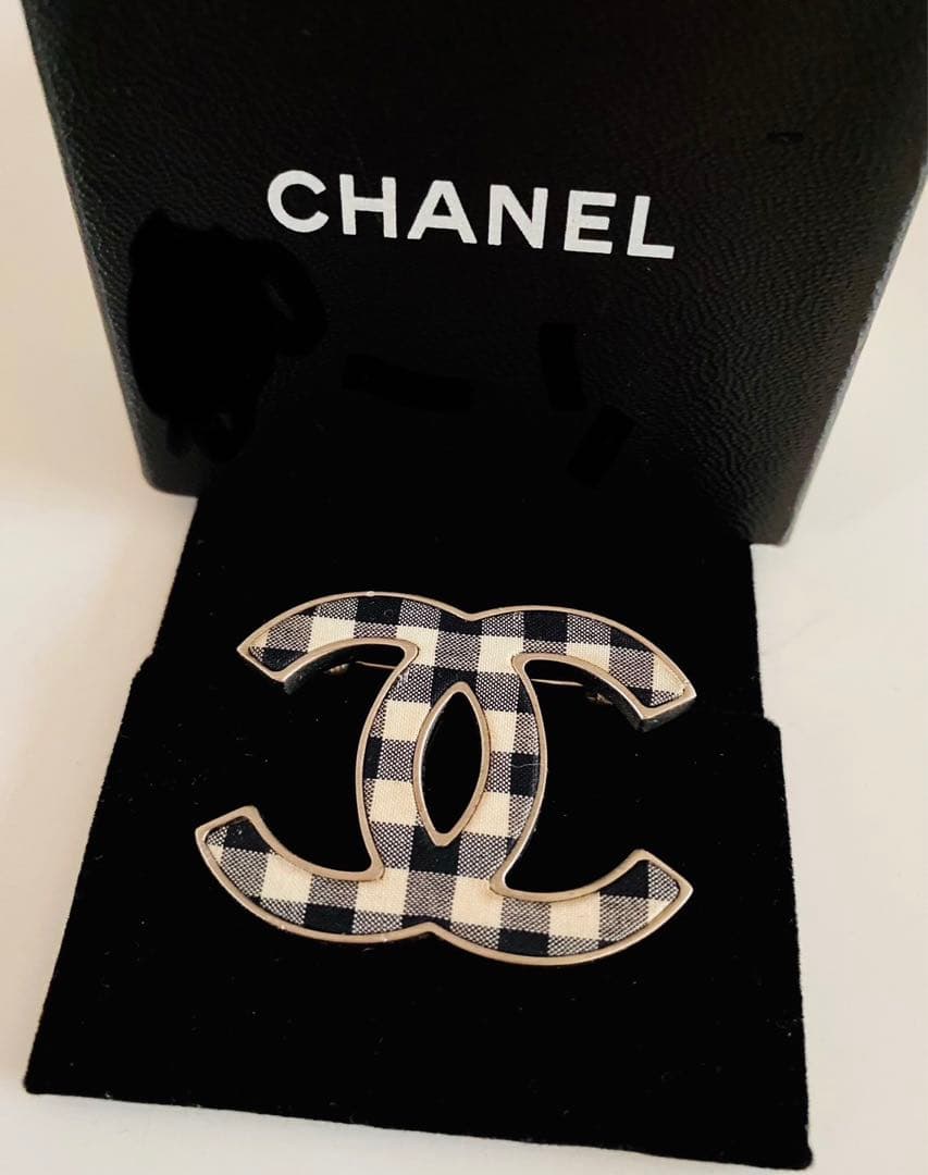 シャネル　CHANEL ギンガムチェック　ココマーク　ブローチ　激レア