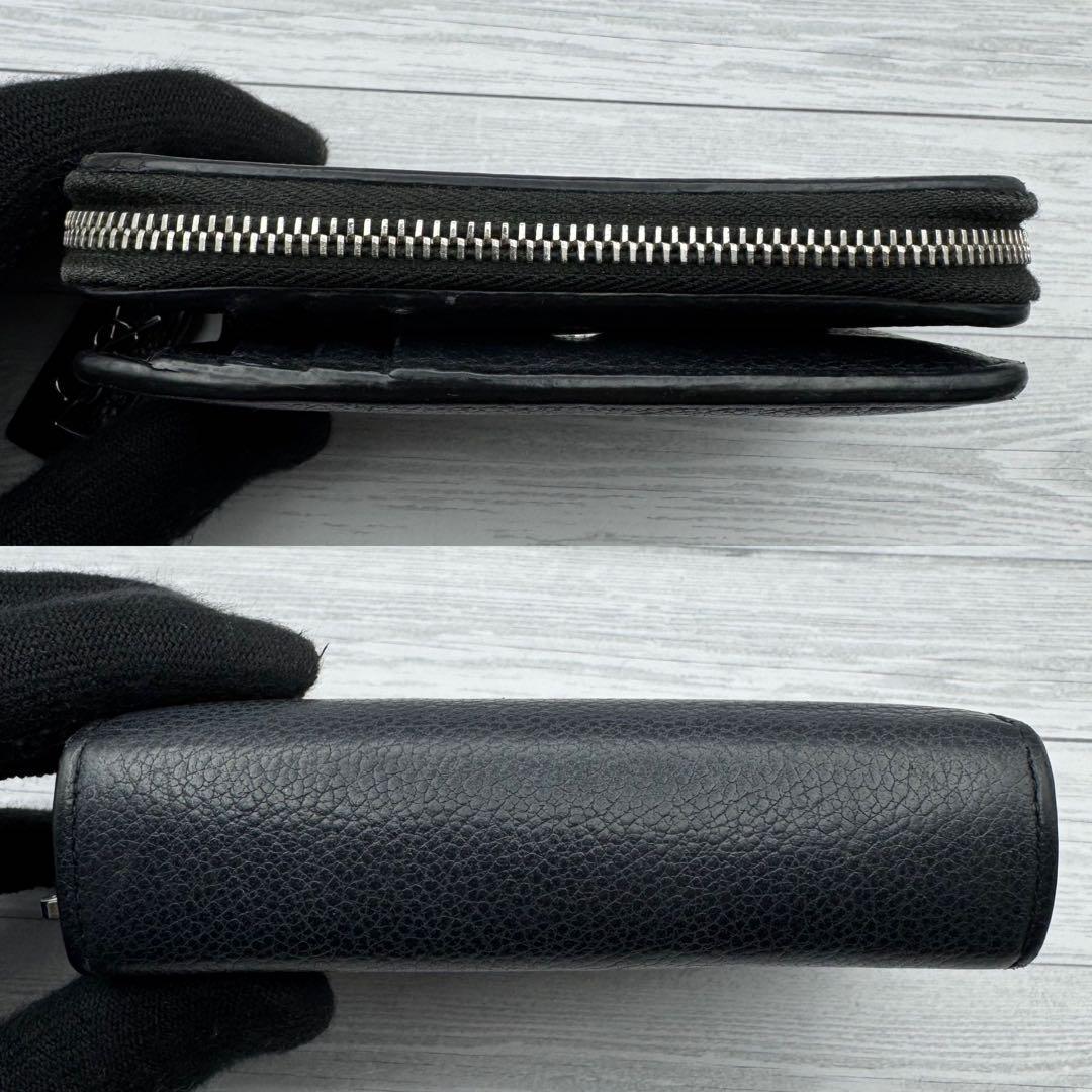 サンローラン　二つ折り財布　チャーム　カサンドラ　レザー　ブラック