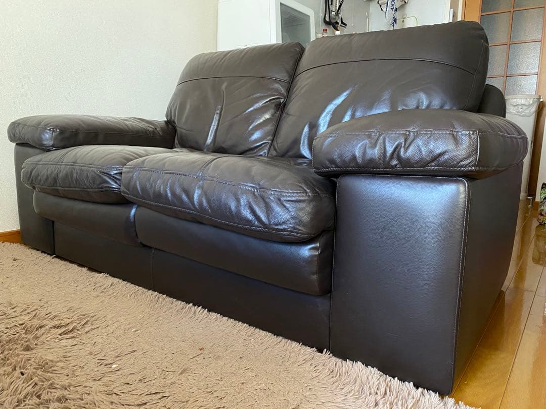 【美品】ニトリ 2人掛け 本革ワイドソファ