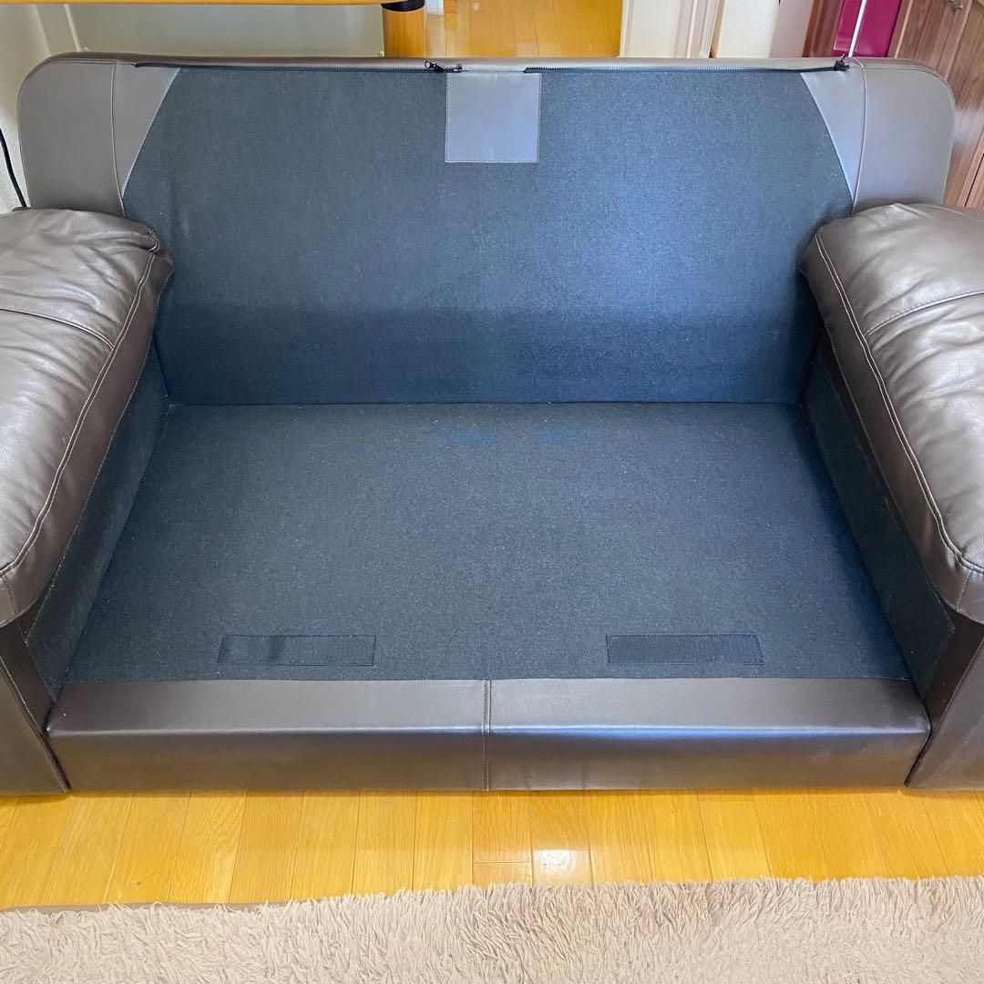 【美品】ニトリ 2人掛け 本革ワイドソファ