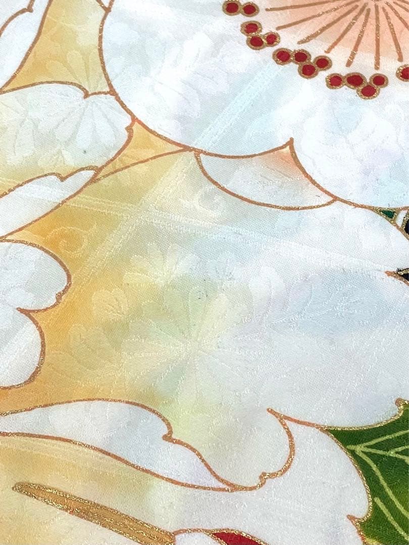 振袖 仮絵羽 刺繍 金彩 紋意匠 牡丹 大輪 正絹 未仕立て品 八掛付き